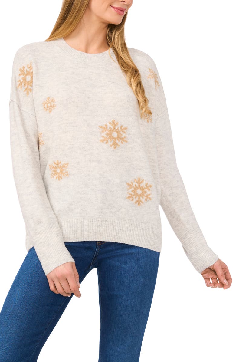 CeCe Metallic Snowflake Sweater, Main, color, 