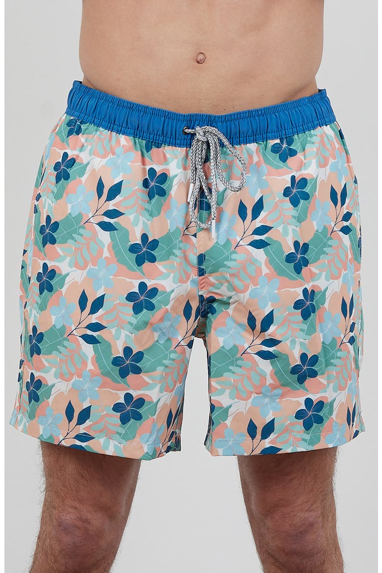 Tropical Floral Swim Trunks, Main, color, BLUE/ GREEN/ IVORY