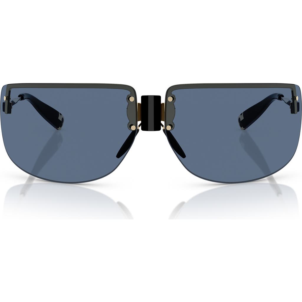 Tory Burch 75mm Semi Rimless Pillow Sunglasses In Shiny Light Gold/navy Blue