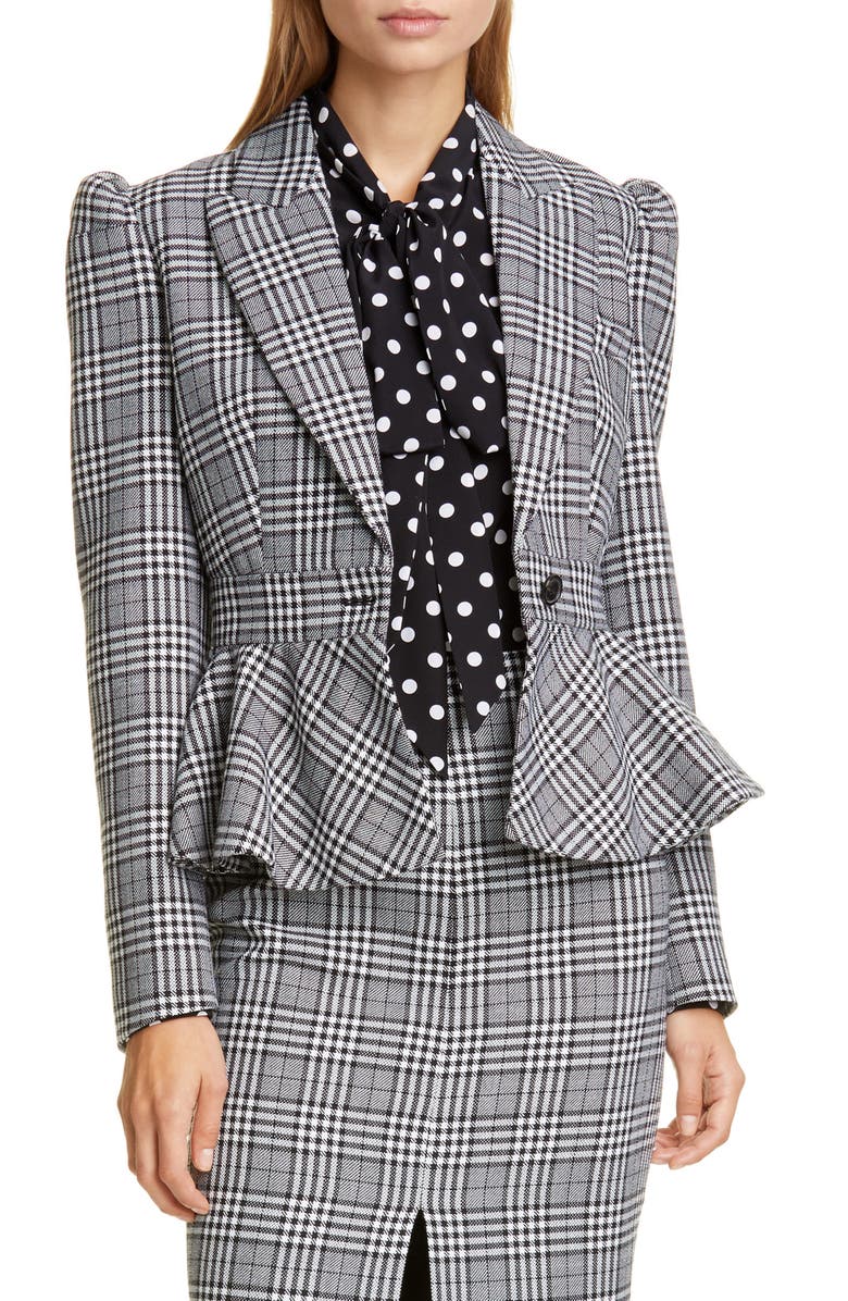 Michael Kors Collection Glen Plaid Wool Peplum Jacket, Main, color, 