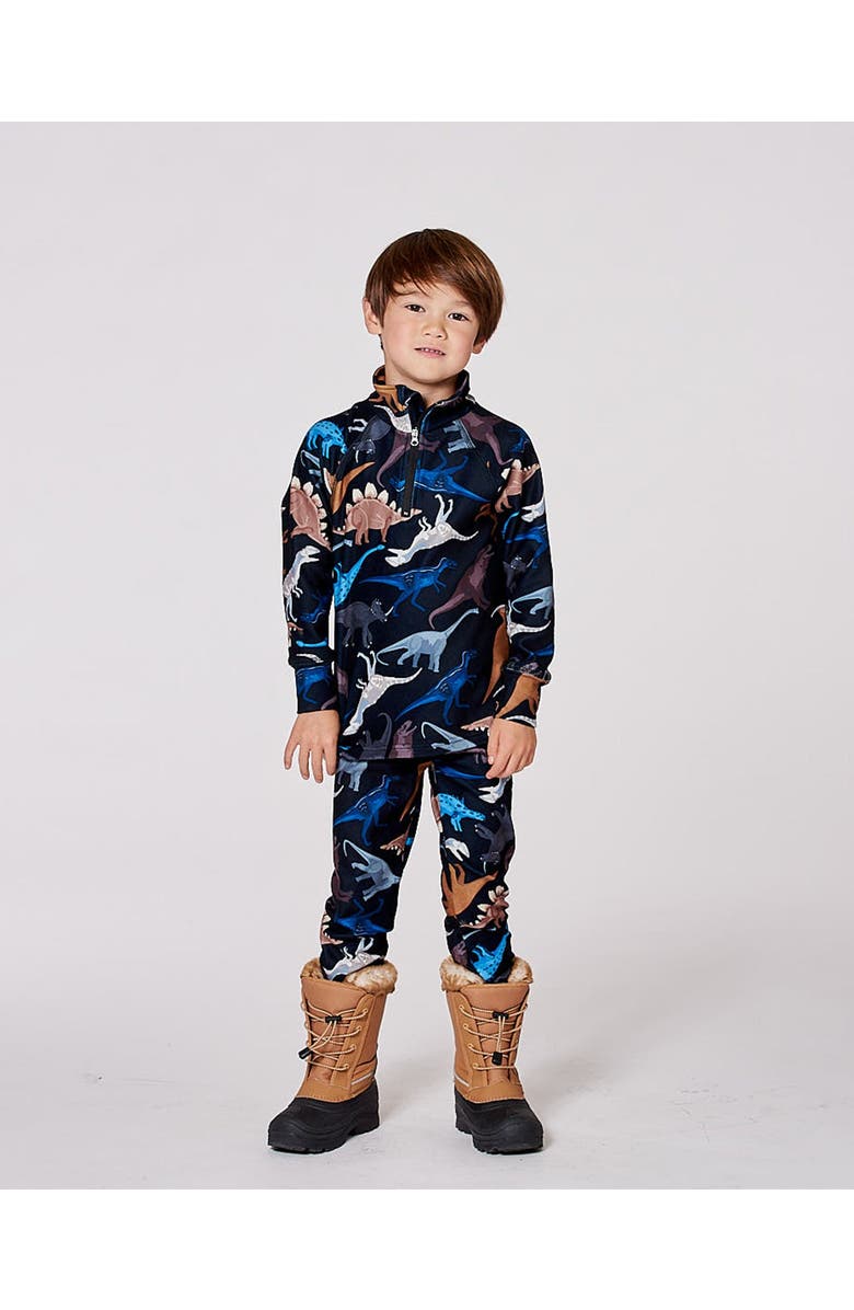Deux par Deux Two-Piece Thermal Underwear Set Dinosaur, Alternate, color, Black