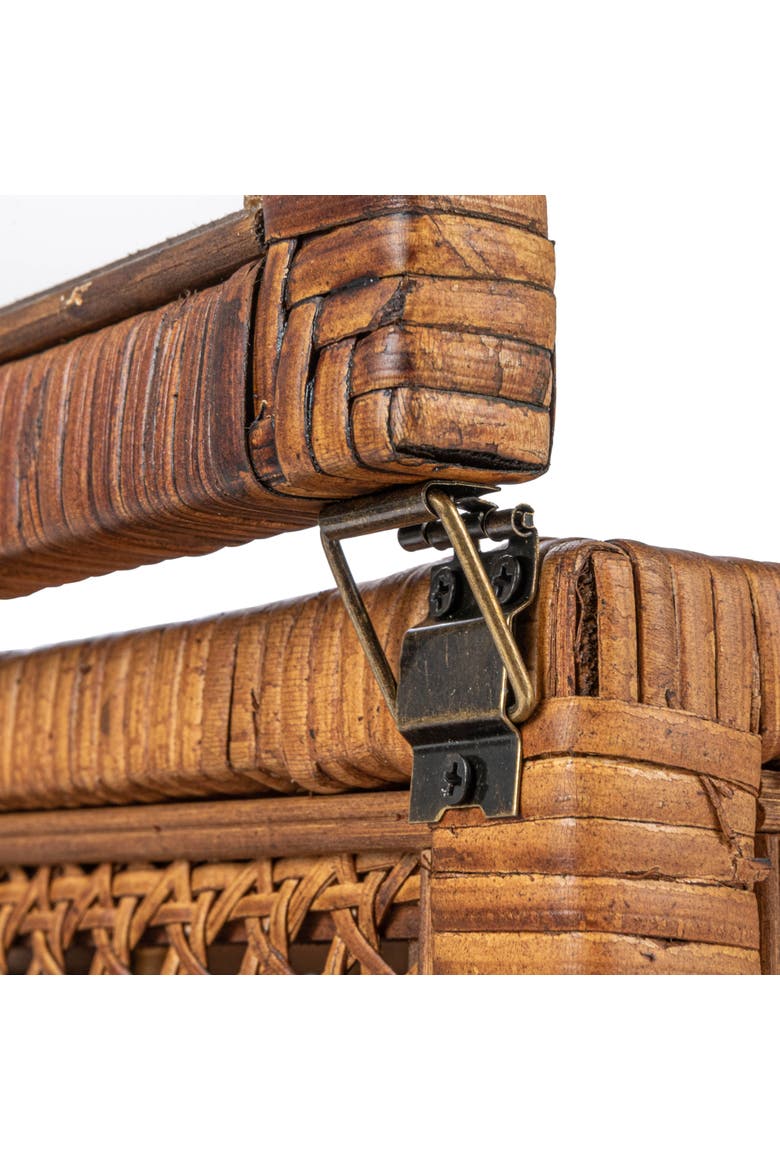 Modern Decorative Rectangle Woven Rattan and Wood Display Boxes with Glass Top, Alternate, color, Brown