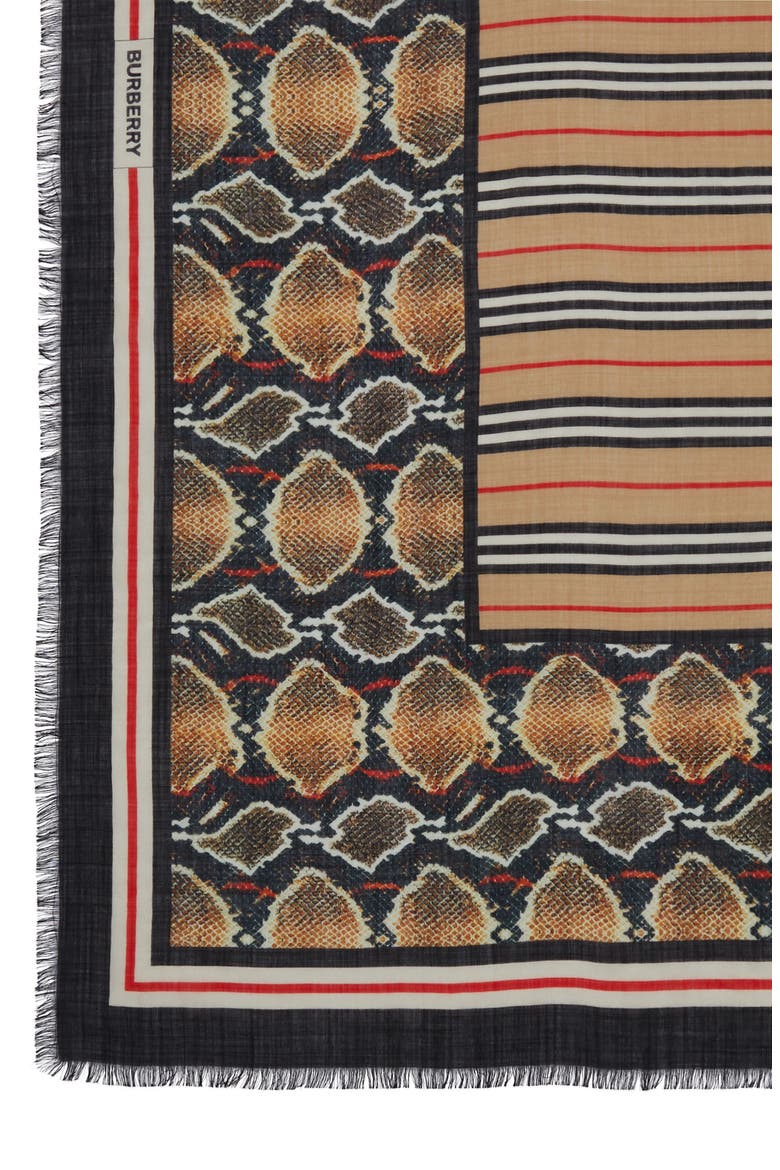 Stripe & Snake Print Wool & Silk Scarf, Alternate, color, ARCHIVE BEIGE