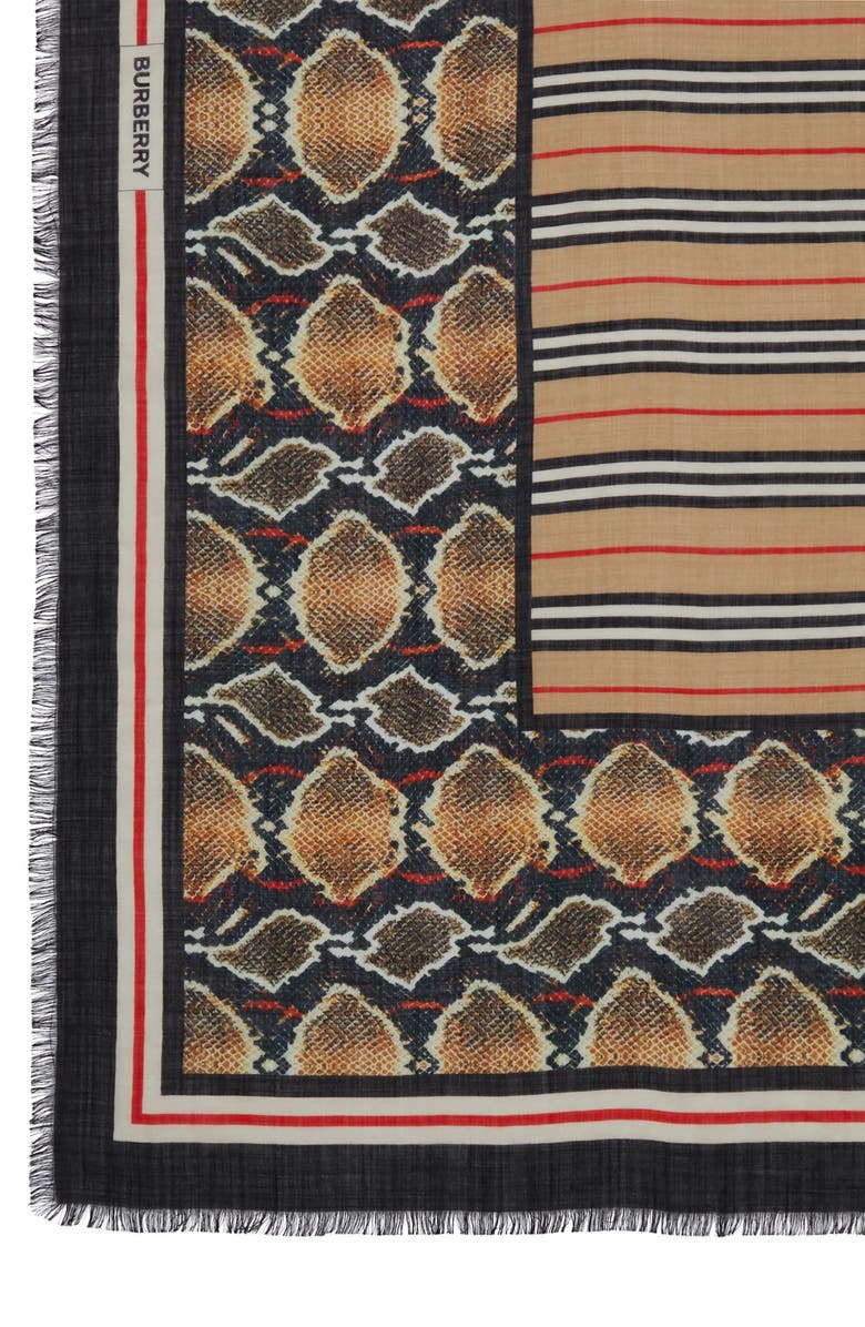 Burberry Stripe & Snake Print Wool & Silk Scarf, Alternate, color,