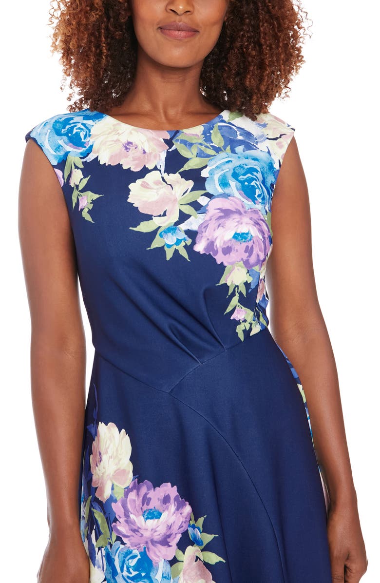 London Times Floral Sleeveless Asymmetric Fit & Flare Dress, Alternate, color,