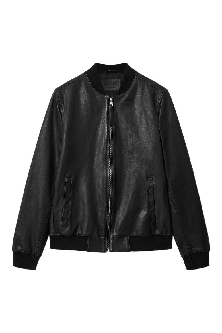 Morten Leather Bomber Jacket, Alternate, color, BLACK