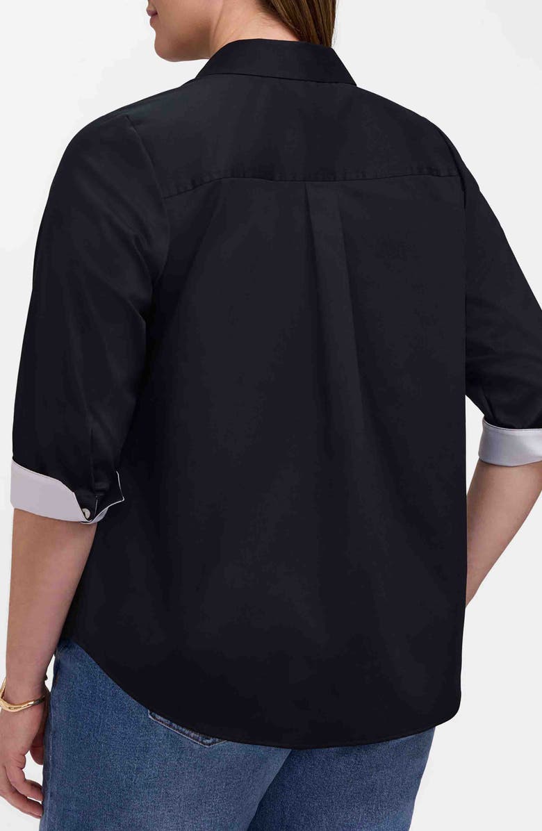 Foxcroft Charlie Contrast Trim Cotton Blend Button-Up Shirt, Alternate, color, Black