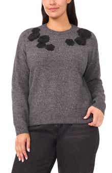 CeCe Floral Appliqué Crewneck Sweater