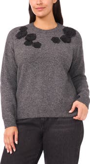 CeCe Floral Appliqué Crewneck Sweater