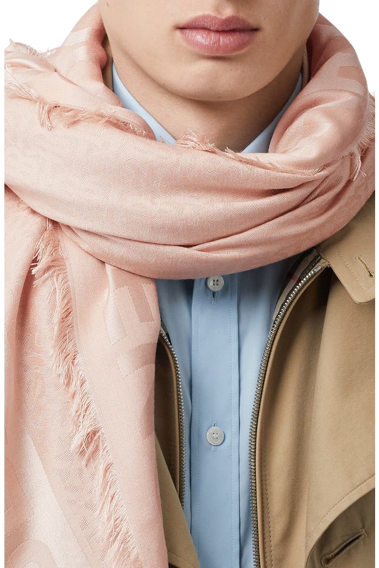 Monogram Jacquard Silk & Wool Scarf, Alternate, color, ROSE BEIGE