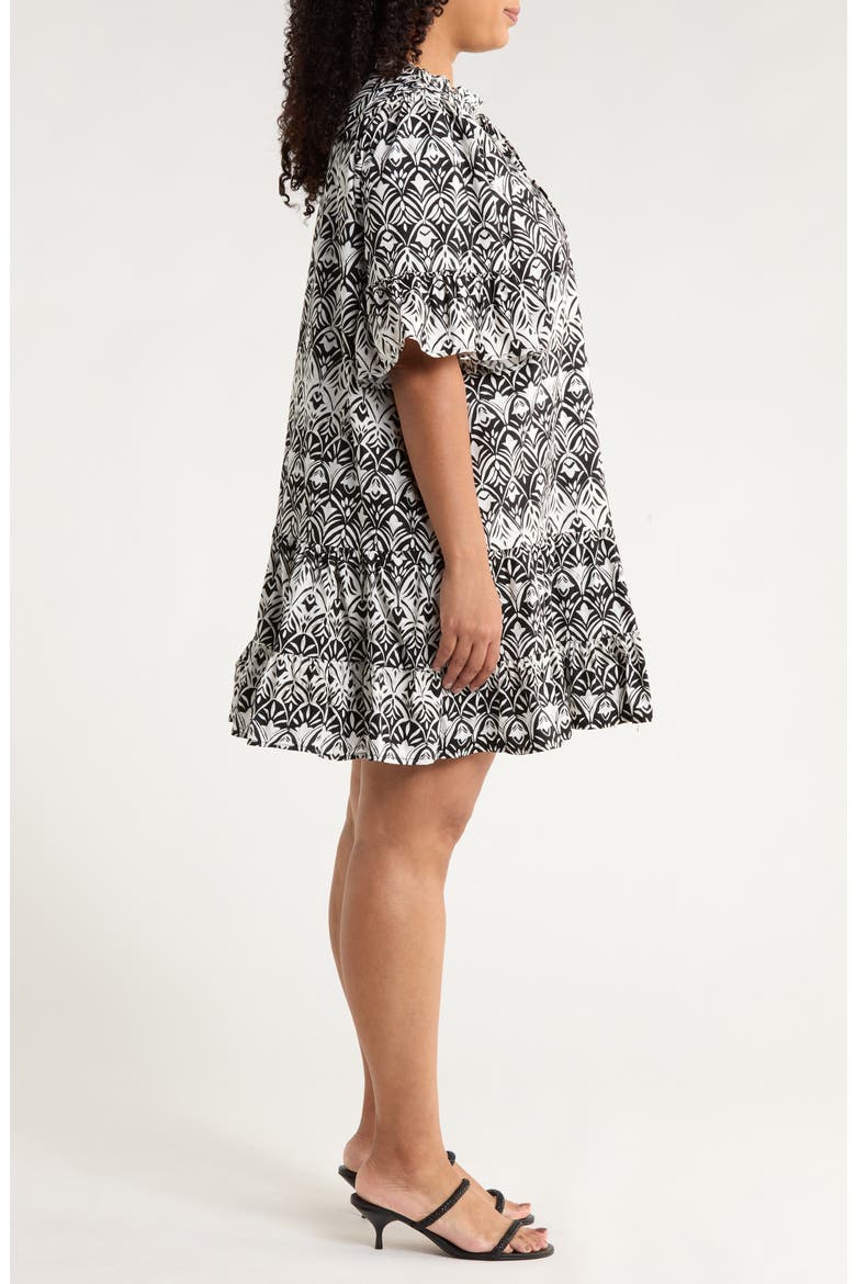 La Palma Floral Auggie Cotton Dress, Alternate, color, BLACK-WHITE