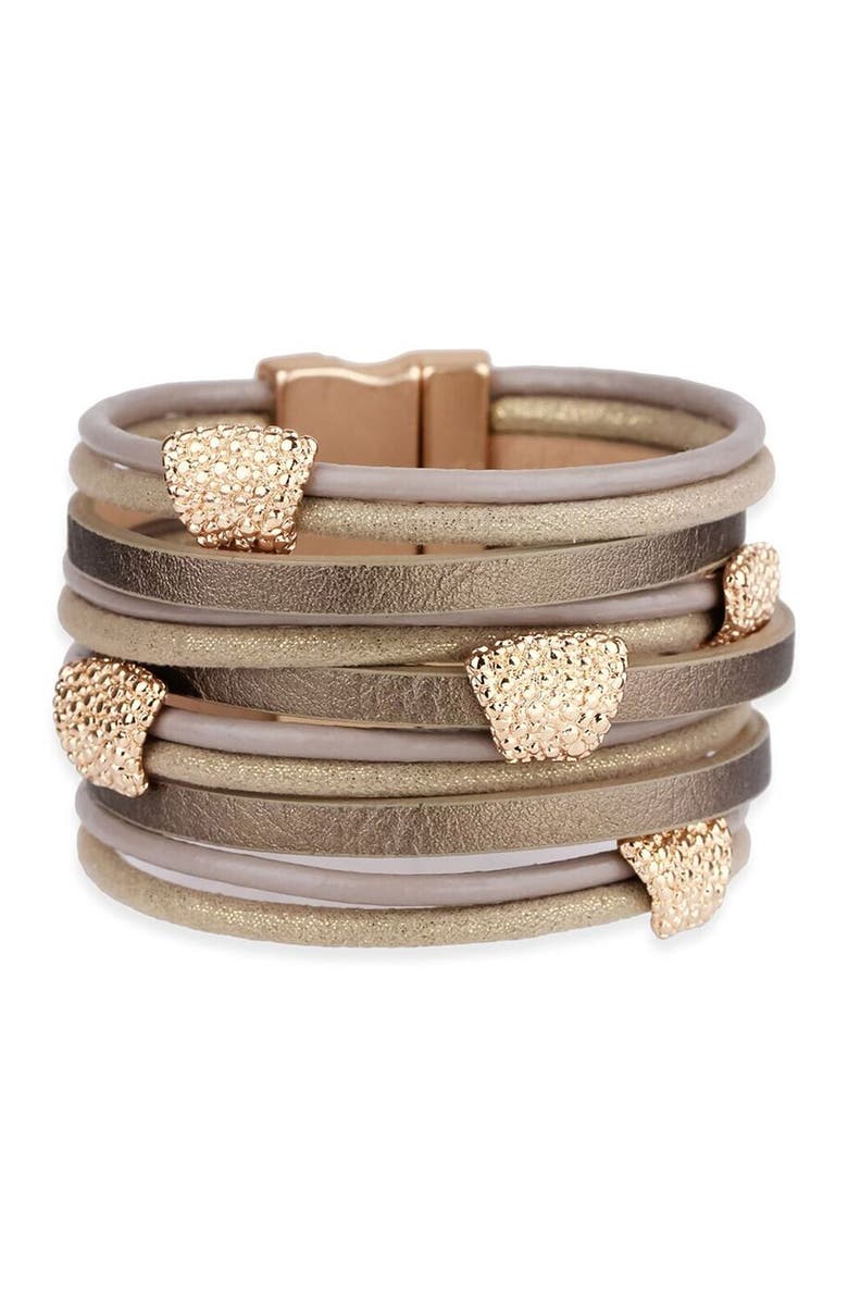 SAACHI Caviar Bead Metallic Allure Leather Bracelet, Alternate, color, 