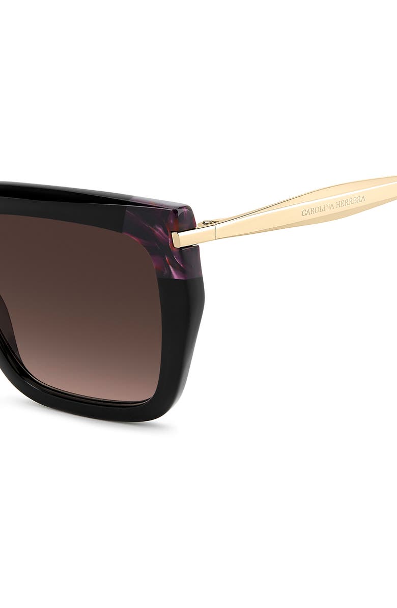 Carolina Herrera 55mm Rectangular Sunglasses, Alternate, color, Black Pink/ Brown
