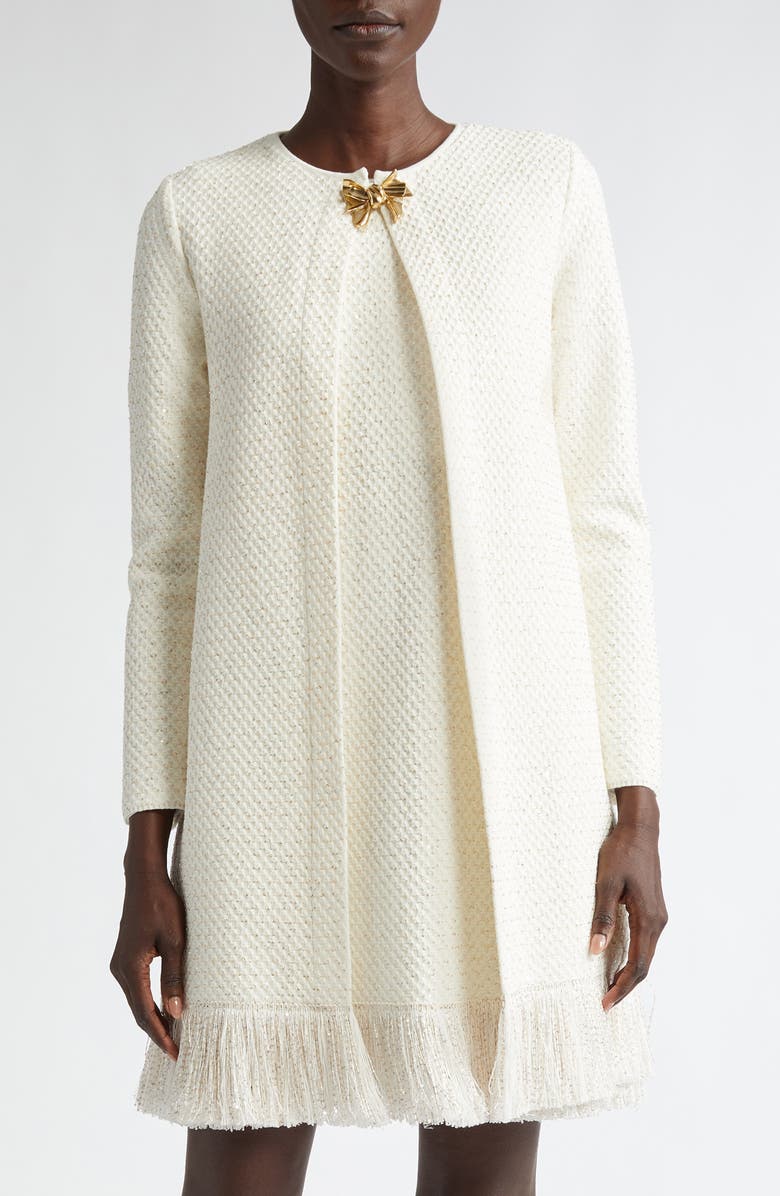 Oscar de la Renta Sequin Fringe Hem Jacket, Main, color, Ivory/ Gold