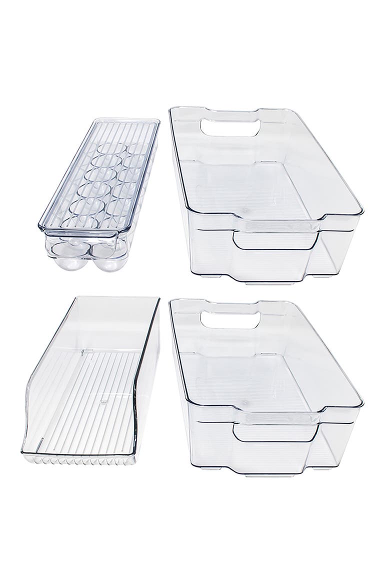 Set of 4 Clear Organizer Fridge Bins, Main, color, CLEAR