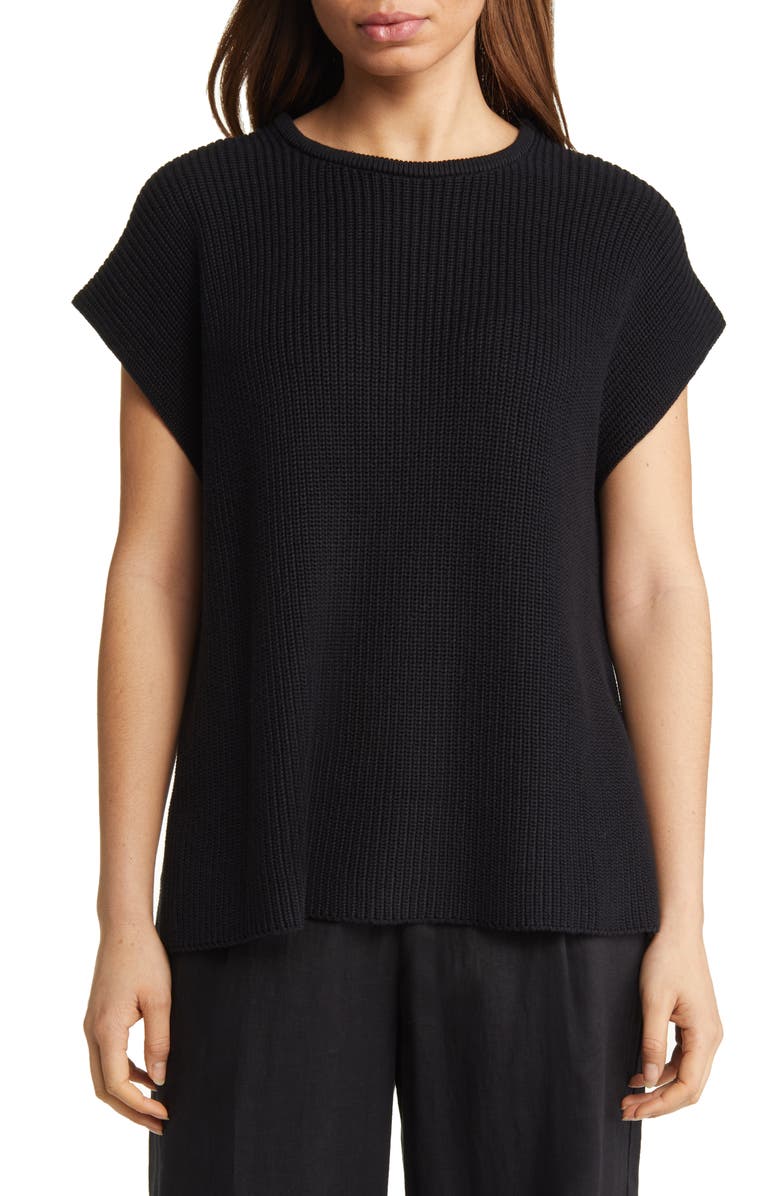 Eileen Fisher Crewneck Stretch Organic Cotton Top, Main, color,