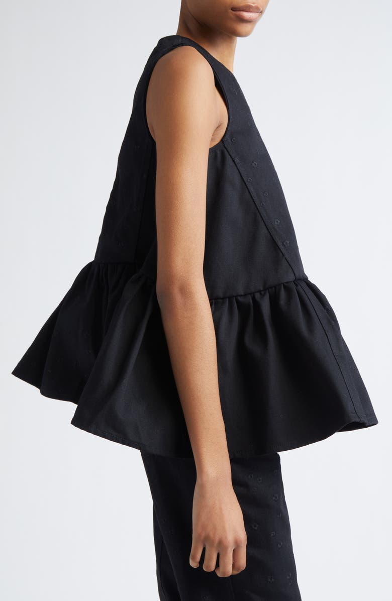 Cecilie Bahnsen Barbara Floral Embroidered Denim Peplum Top, Alternate, color, Black