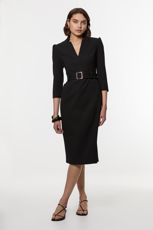 Karen Millen 3/4 Sleeve Belted Midi Dress In Black