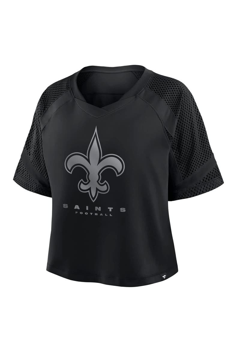 Women's Fanatics New Orleans Saints Oversized Raglan V-Neck Blackout Fashion Jersey, Alternate, color, Black