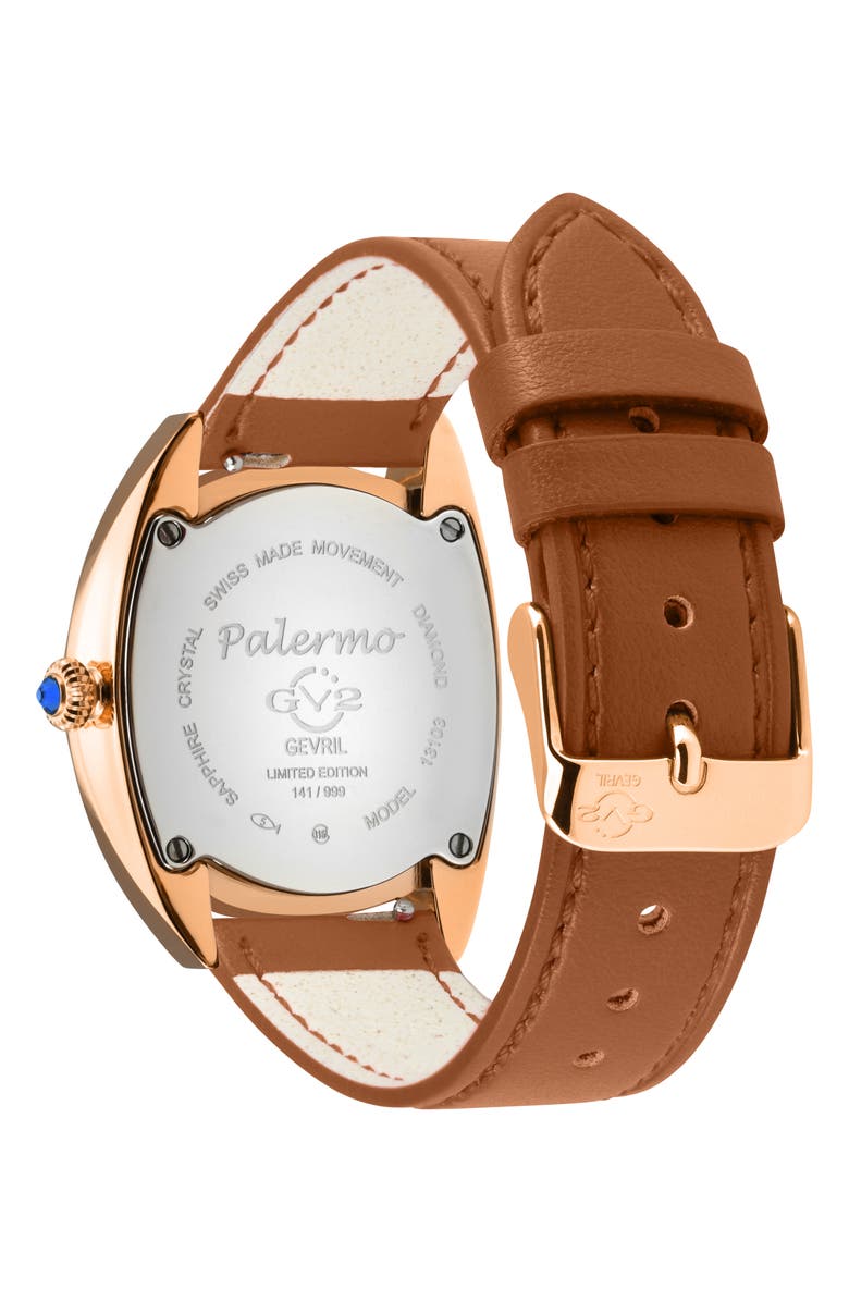 GV2 Palermo Mother of Pearl Dial Diamond Faux Leather Strap Watch, 35mm - 0.04ct., Alternate, color,