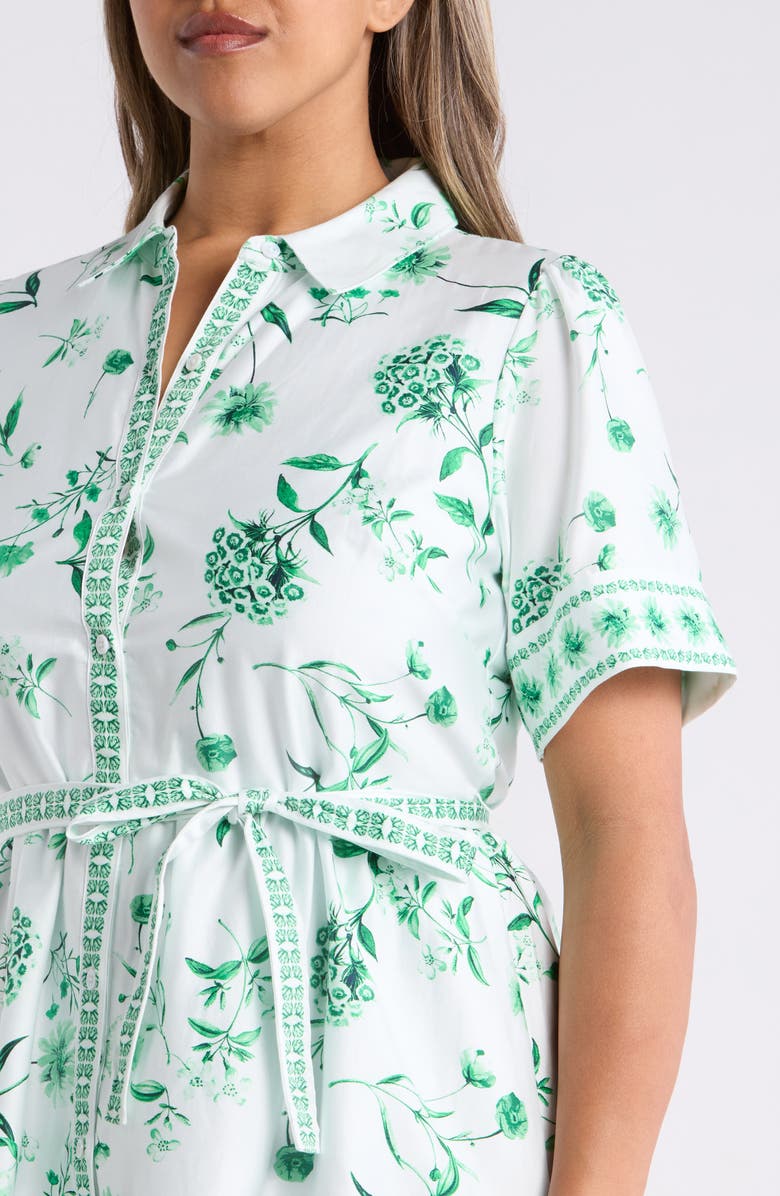 CeCe Floral Stretch Cotton Shirtdress, Alternate, color, Vibrant Kelly