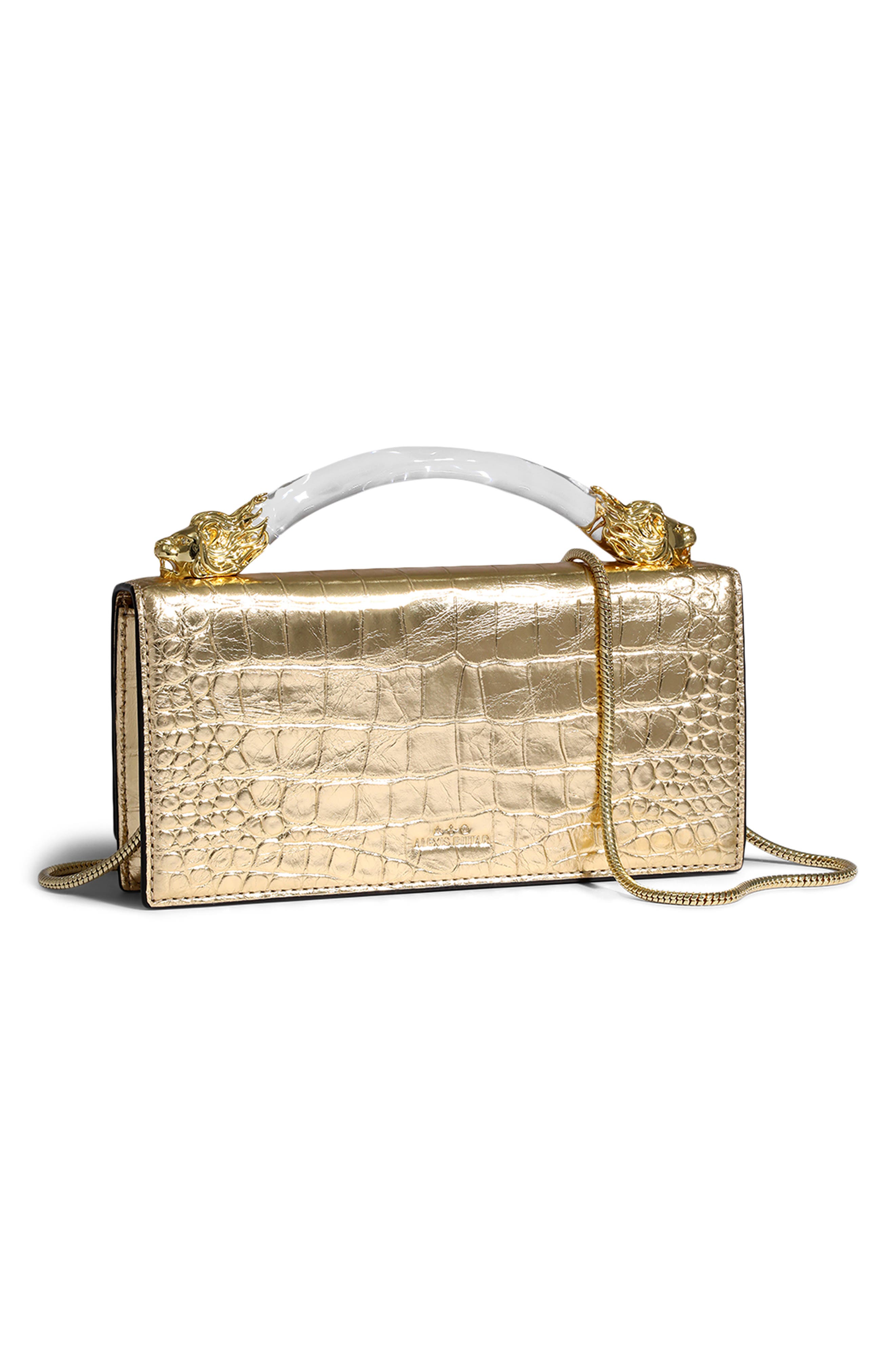 Lioness Croc Embossed Leather Bag, Alternate, color, GOLD