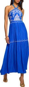Ramy Brook Kenna Embroidered Tiered Halter Maxi Dress