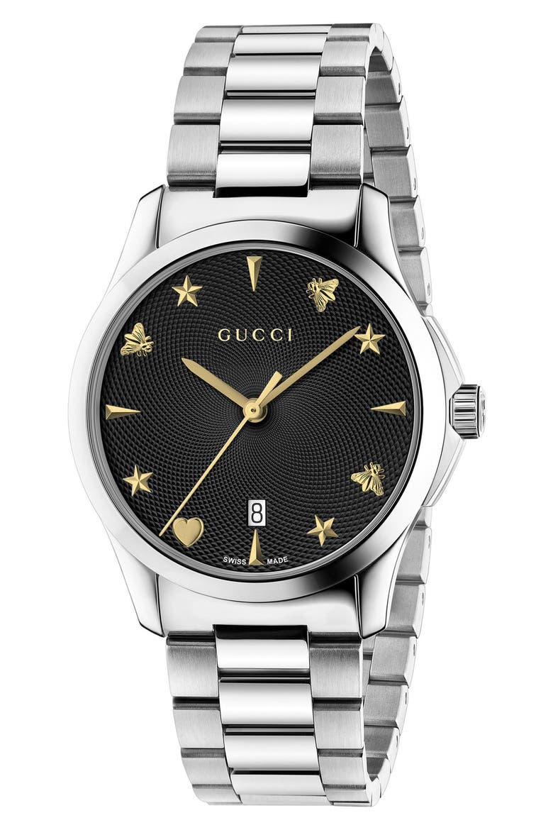 G-Timeless Bracelet Watch, 38mm, Main, color, SILVER/ BLACK/ SILVER