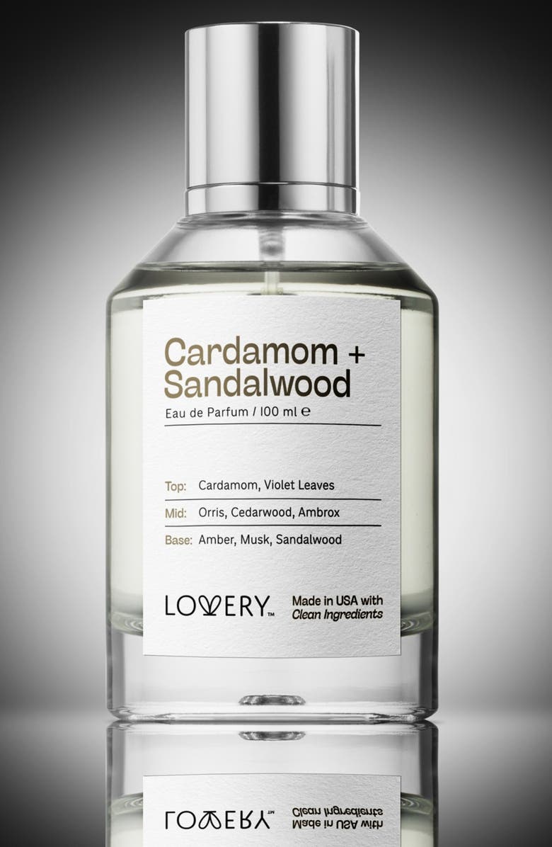 Lovery Cardamom Sandalwood Eau de Parfum, Made in USA, 3.4 oz, Alternate, color, Silver, White, Cream, Black