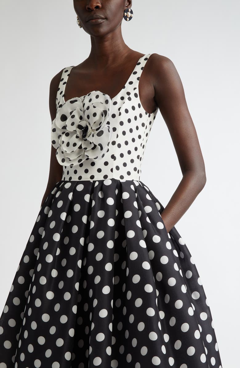 Carolina Herrera Rosette Polka Dot Fit
Flare Silk Midi Dress, Alternate, color,
