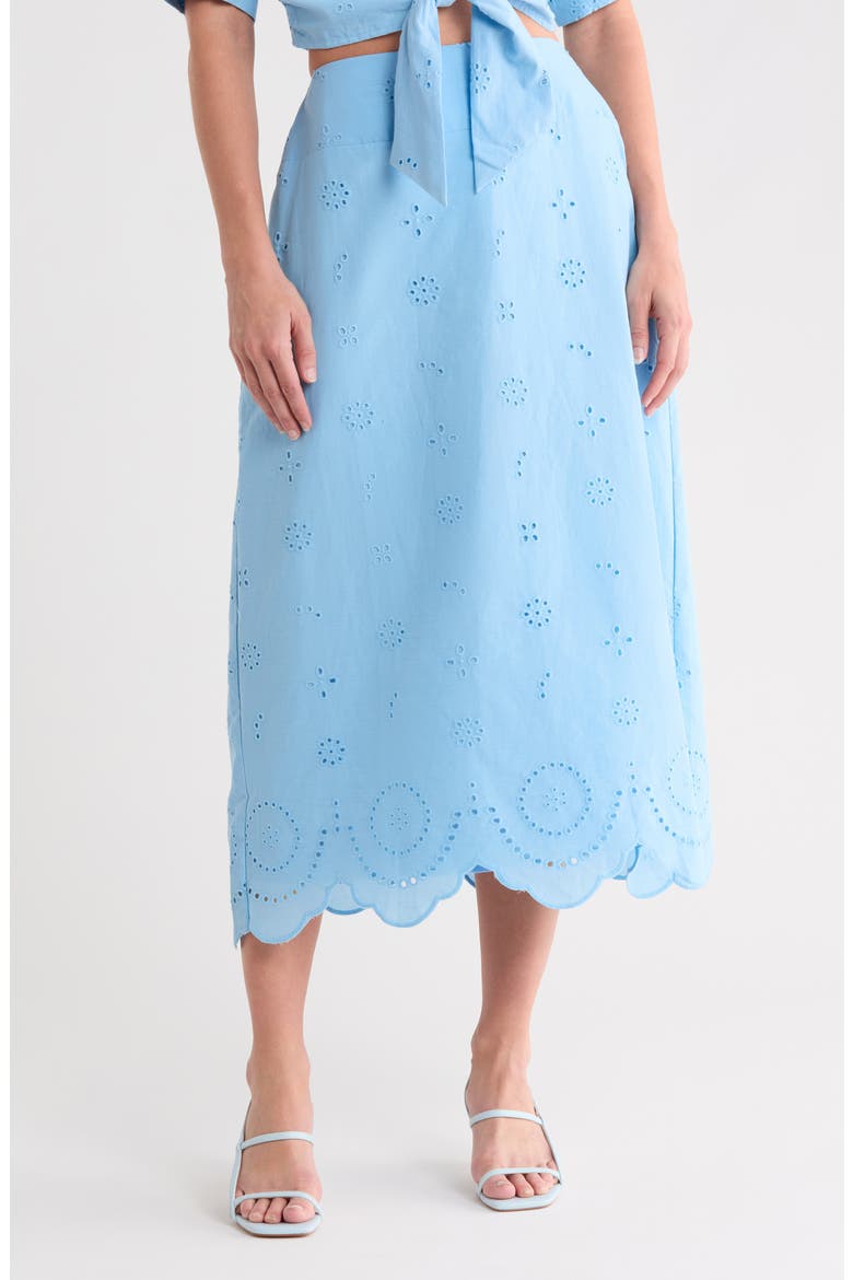Audrey Eyelet Embroidered Maxi Skirt, Main, color, BLUE