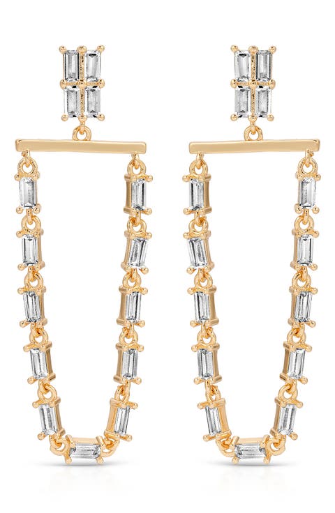 Baguette Cubic Zirconia Hoop Drop Earrings