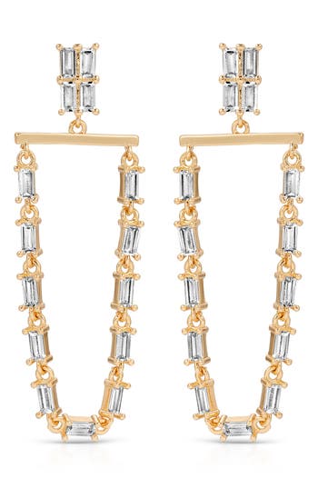 Ettika Baguette Cubic Zirconia Hoop Drop Earrings In Gold