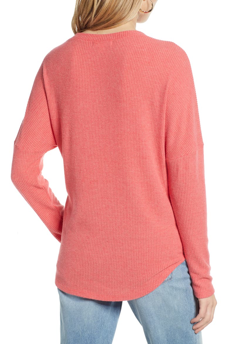 Tie Front Henley, Alternate, color, RED CHINOISE