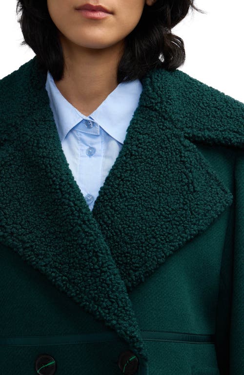 Scotch & Soda Runa Faux Shearling Collar Peacoat In Green