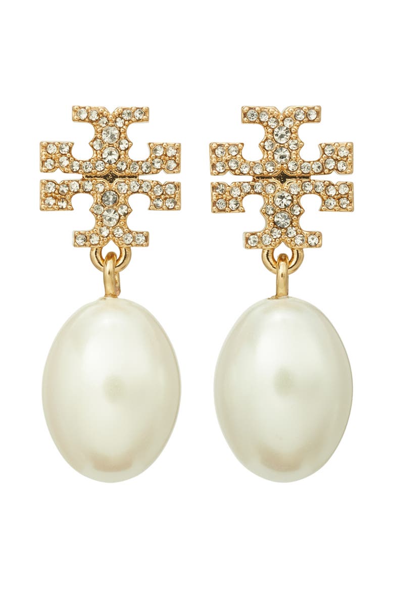 Moondance Pearl and Pavé Drop Earrings, Main, color, TORY GOLD / PEARL