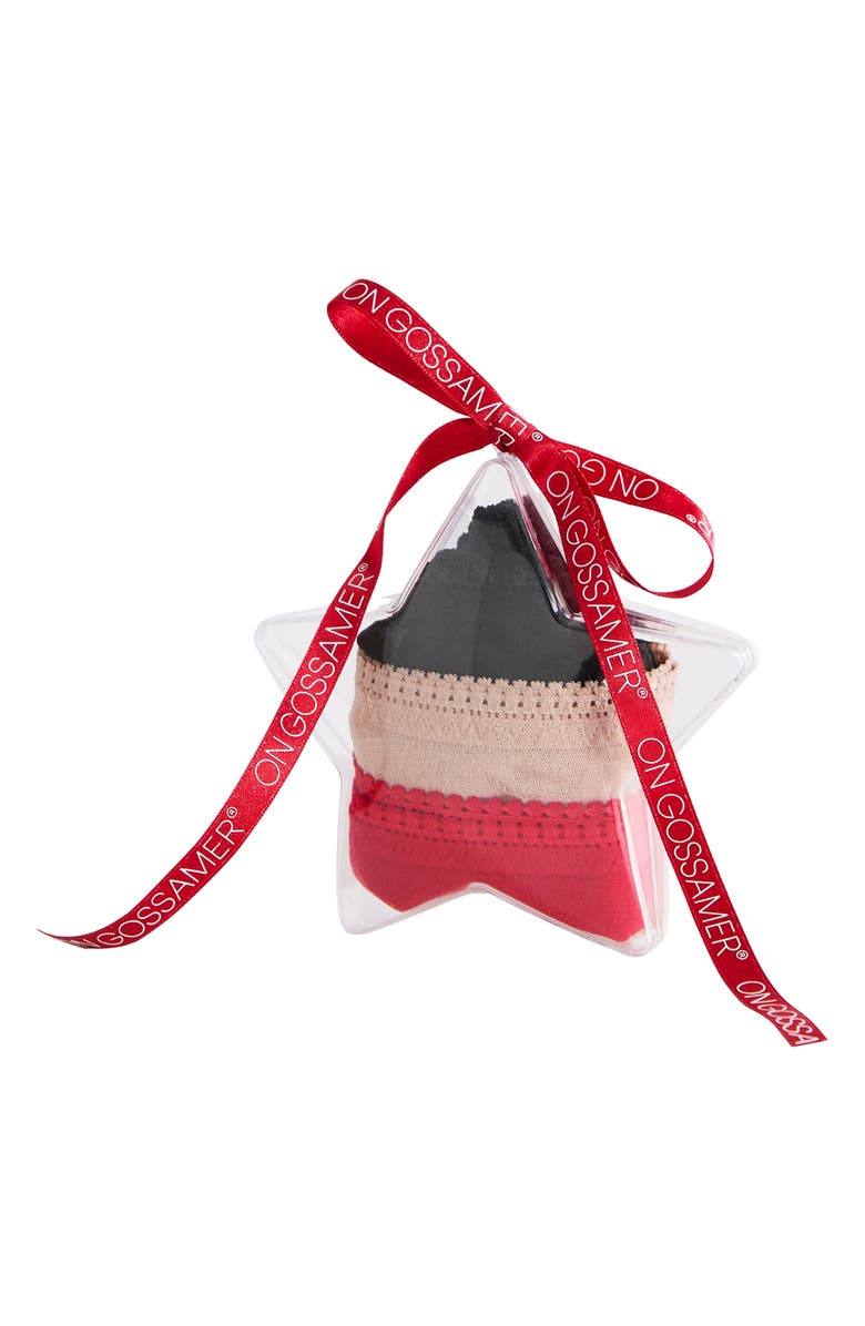 On Gossamer 3-Pack Sheer Mesh Bikinis, Main, color, Black/ Champ/ Crimson Berry