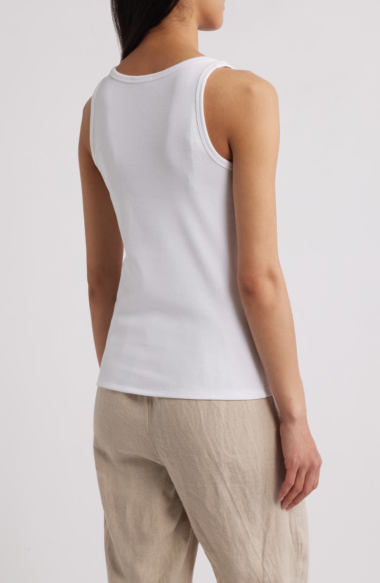 Eileen Fisher Scoop Neck Stretch Organic Cotton Tank, Alternate, color, White