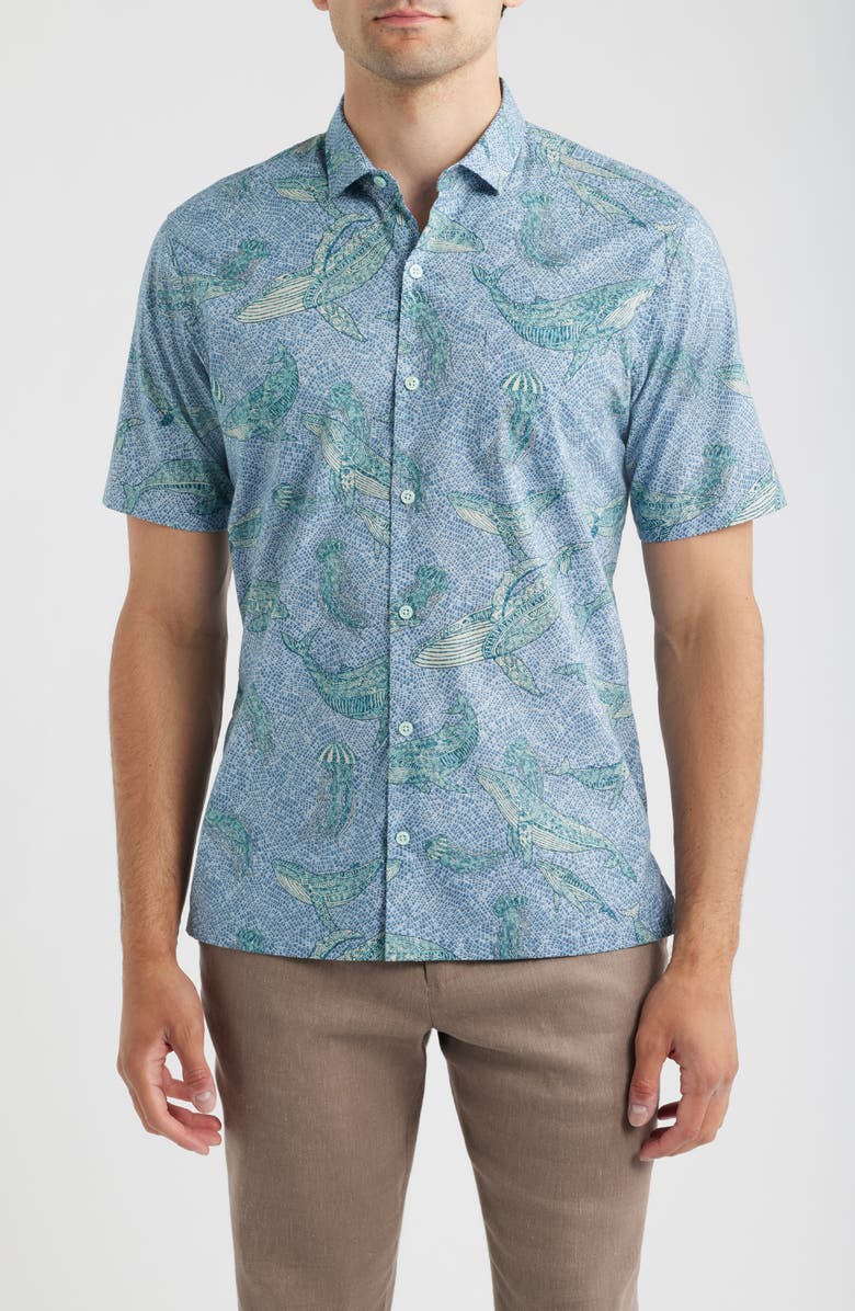 Tori Richard Marine Mosaic Button Down Shirt, Main, color, Seaspray