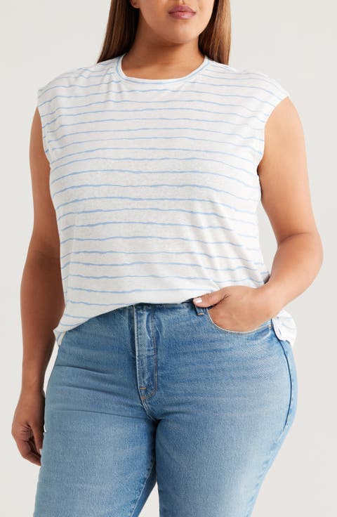 Stripe Linen Blend T-Shirt (Plus)