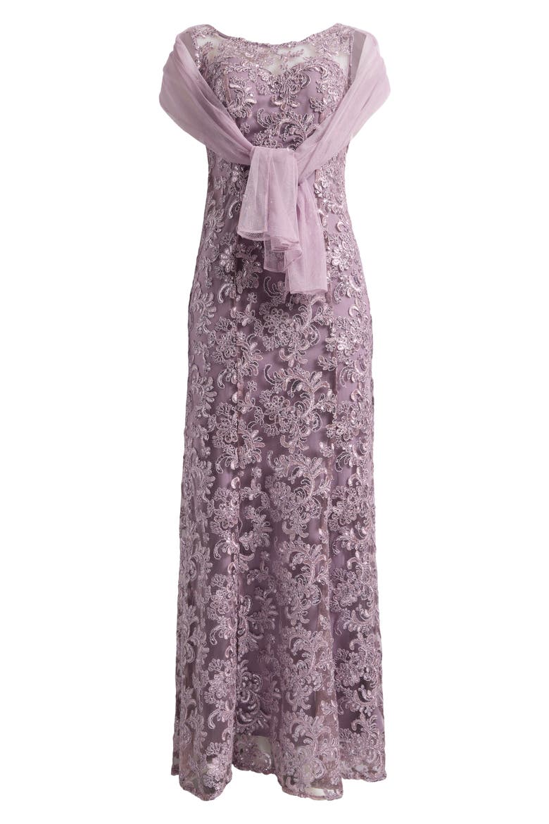 Sequin Sleeveless Gown with Shawl, Alternate, color, WISTERIA