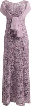 Alex Evenings Sequin Sleeveless Gown with Shawl