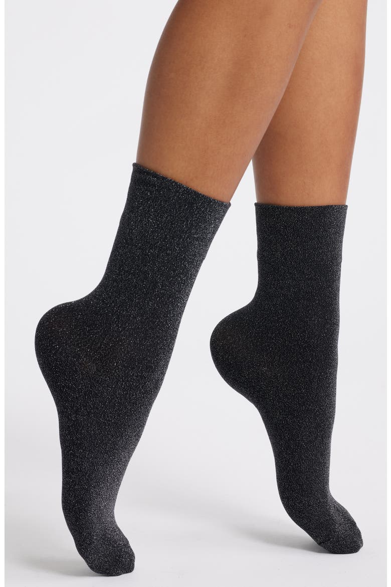 Allover Sparkle Metallic Quarter Socks, Main, color, BLACK