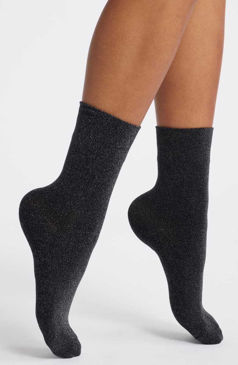Nordstrom Allover Sparkle Metallic Quarter Socks, Main, color, Black