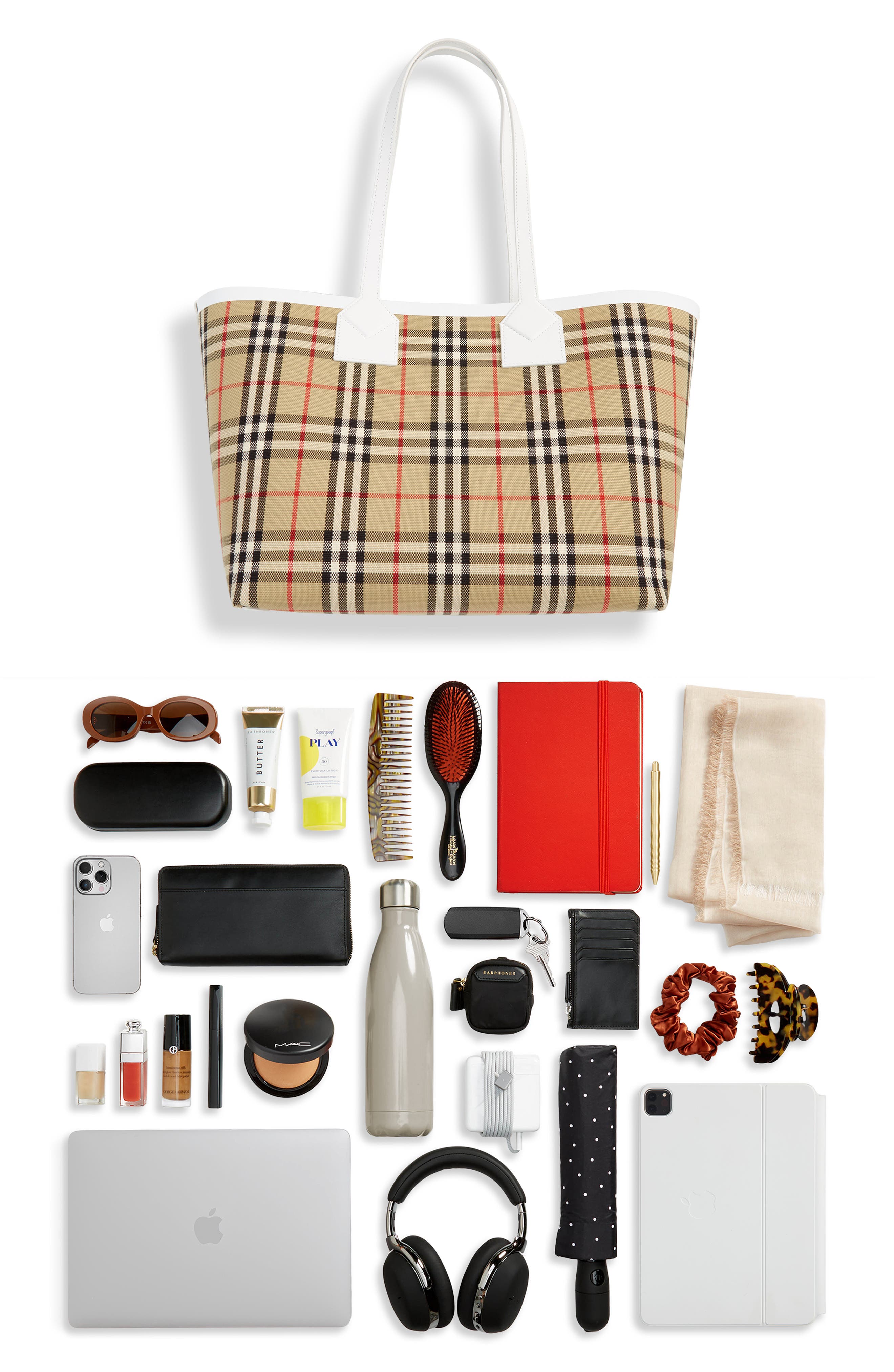 Medium London Check Cotton Canvas Tote, Alternate, color, VINTAGE CHECK/ WHITE