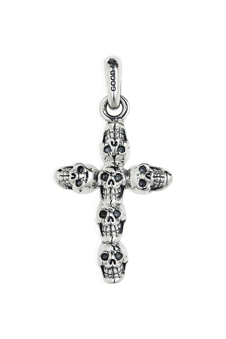 Men's Jack Skull Cross Pendant, Main, color, SILVER