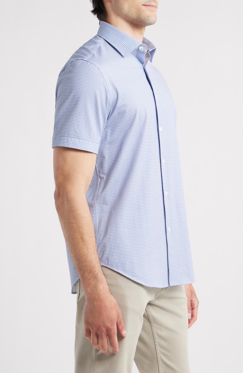 Bugatchi Miles OoohCotton<sup>®</sup> Geo Print Short Sleeve Button-Up Shirt, Alternate, color, Azure