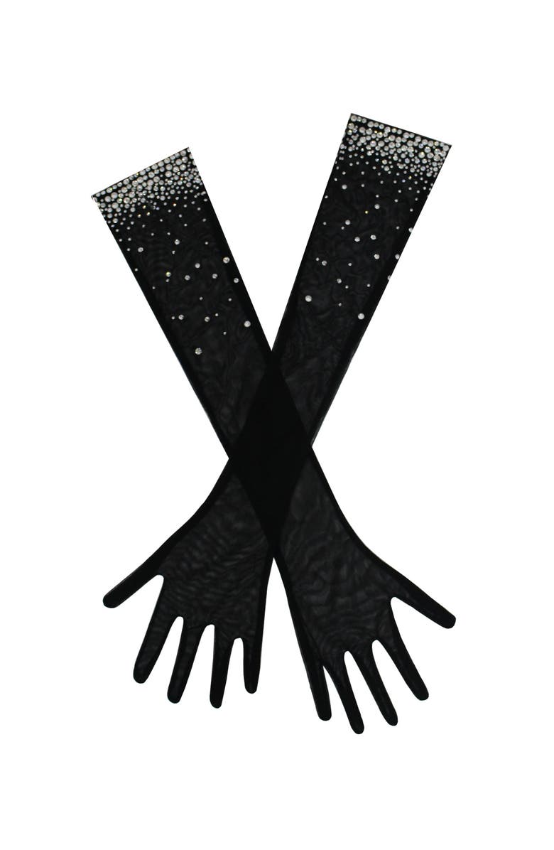 Miss Circle Izzy Crystal Opera-length Gloves, Main, color, Black
