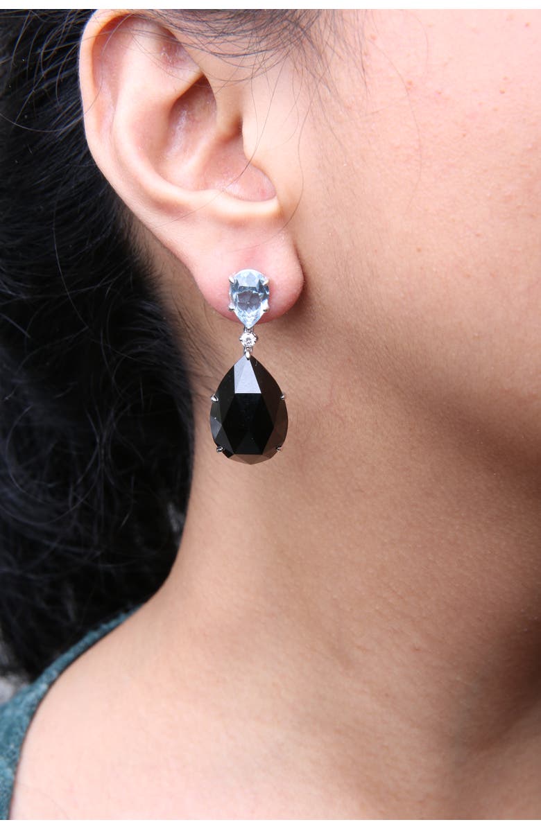 Haus of Brilliance 18K White Gold 1/5 Cttw Diamond with Blue Topaz & Onyx Gemstone Dangle Earring, Alternate, color, White