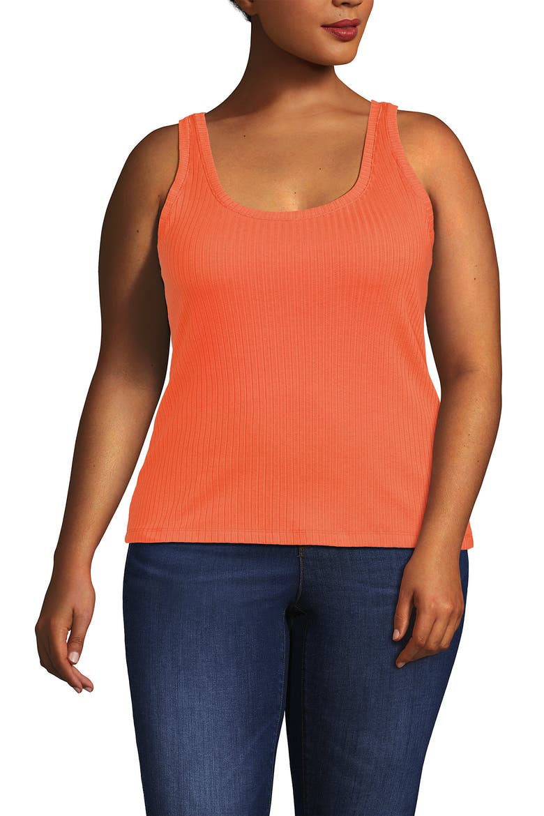 Plus Size Pointelle Rib Uneck Tank, Main, color, Papaya Orange